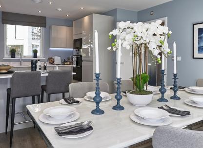 Open Plan Formal Dining Grey Kitchen