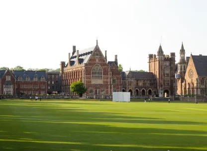 Exterior of playing fields and historical school buildings in Bristol
