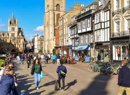 View of Cambridge historical high street and market space