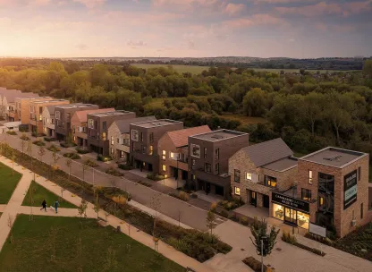 Canalside Quarter - Dusk Street Scene Aerial Photo