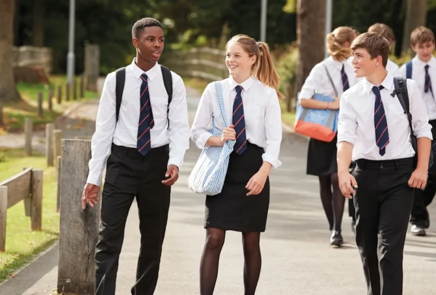 School children in uniform walking together