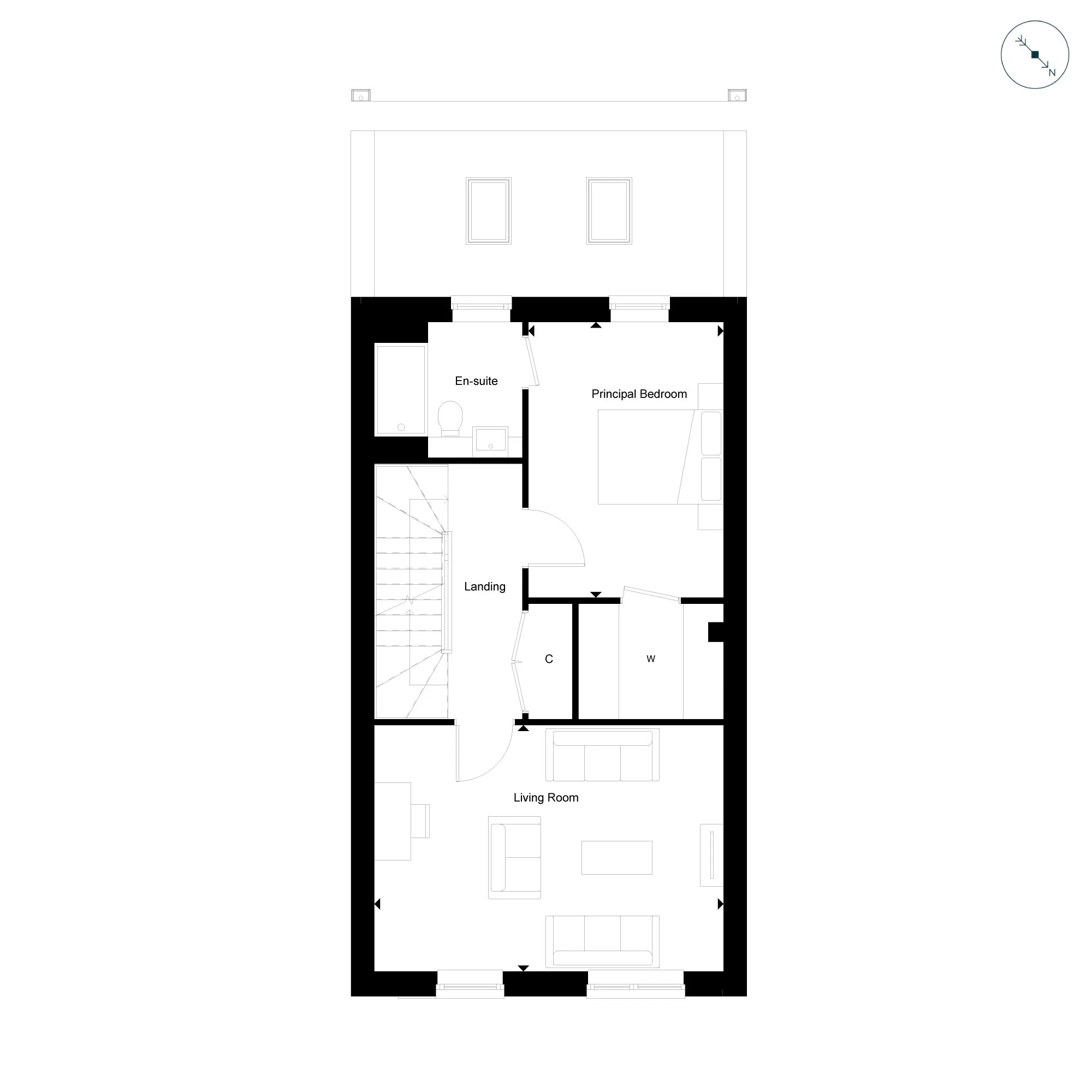 The Mews House, Number 60 FF with compass