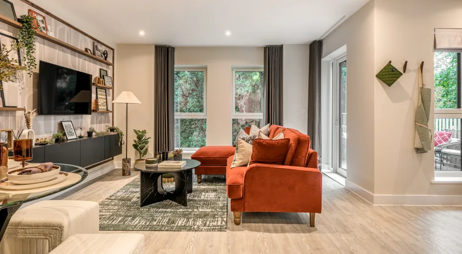 NGP, one bedroom apartment, living room