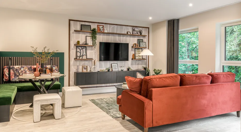 NGP, one bedroom apartment, living room