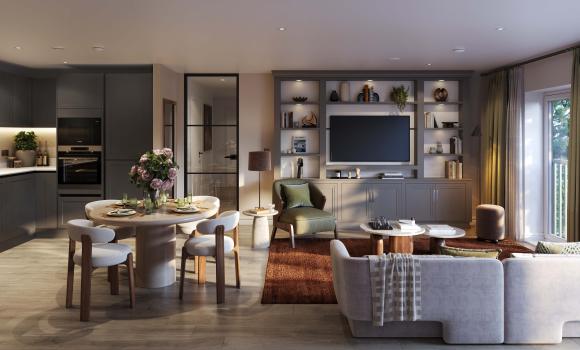 The Clifton Collection, Regency Mews Kitchen, Dining, Living CGI