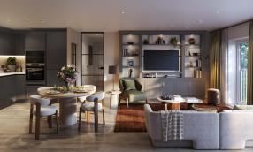 The Clifton Collection, Regency Mews Kitchen, Dining, Living CGI