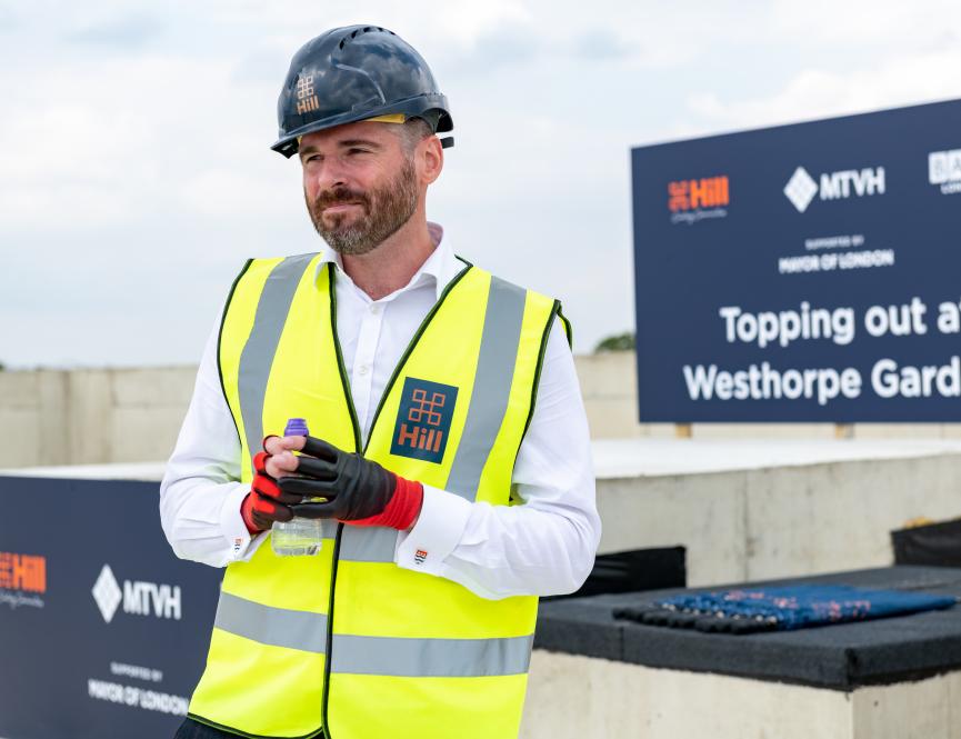 Tom Copley at Westhorpe Gardens topping out